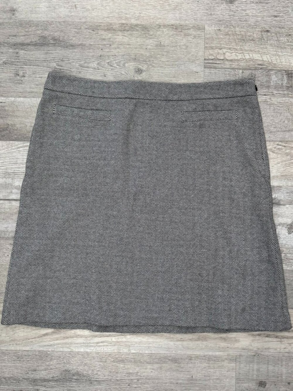 Talbots Black Grey Herringbone Stretch Pencil Skirt Size 14 Petite P46